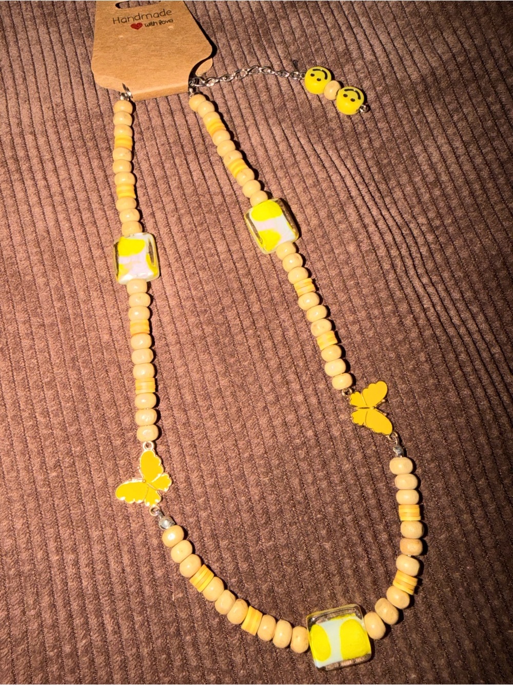 Handmade Yellow Bead Butterfly Necklace for Kids